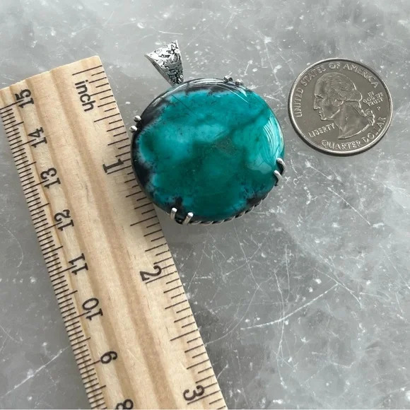 Round Dendritic Opal Gemstone Pendant Solid Sterling Silver 925 Handmade New - Picture 6 of 7